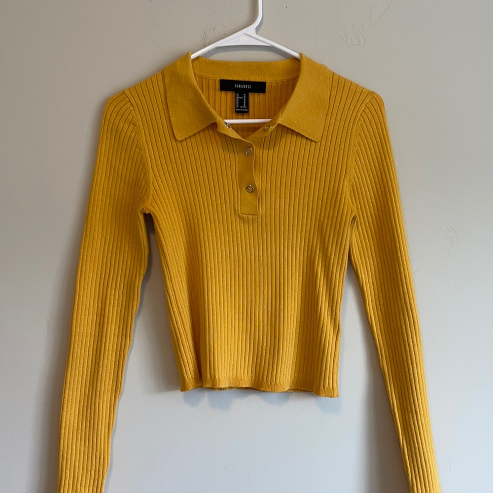 Forever 21 Ribbed Polo Long Sleeve - Yellow